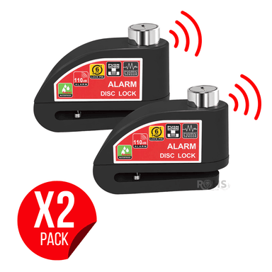 PACK X2 CANDADOS PARA DISCO DE MOTO CON ALARMA 110DB ANTIRROBO NEGRO - 1