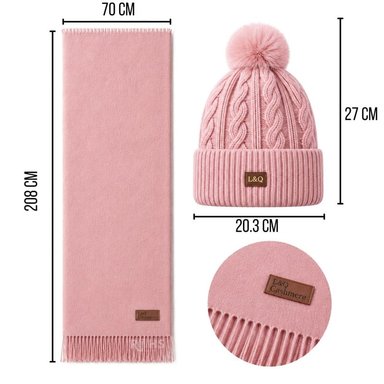 CHALINA ROSADA + GORRO CON POMPÓN DE TELA SUAVE - 3
