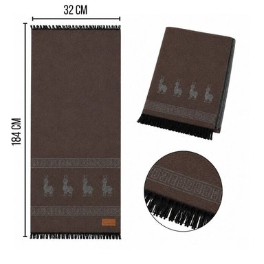 CHALINA REVERSIBLE MARRÓN Y GRIS OSCURO CON DISEÑO DE LLAMAS TELA SUAVE 184 X 32 CM - 2