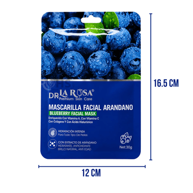 MASCARILLA FACIAL ARÁNDANO DR LA ROSA X10 CON ÁCIDO HIALURÓNICO - 3