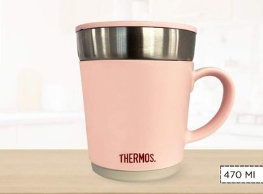 TAZA THERMOS TERMICA CLASICA 350 ML ACERO ROSADO