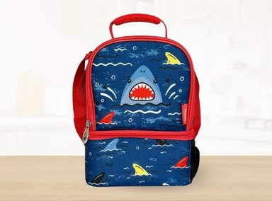 LONCHERA THERMOS DISEÑO AZUL TERMICA PARA NIÑOS CON TIBURON