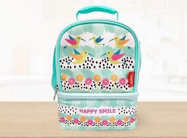 LONCHERA THERMOS DISEÑO CELESTE TERMICA PARA NIÑOS CON COLIBRI