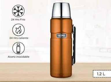 TERMO THERMOS KING ACERO INOXIDABLE 1.2L BEBIDA DORADO