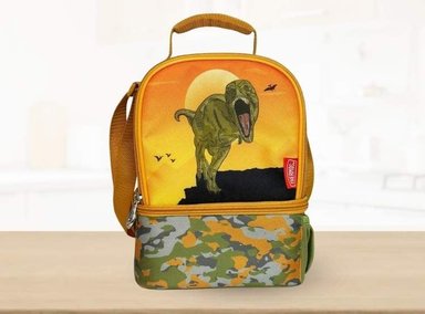 LONCHERA THERMOS DISEÑO AMARILLO TERMICA PARA NIÑOS CON DINOSAURIO