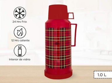 TERMO THERMOS TRADICIONAL 1.0L BEBIDA HOGAR ROJO