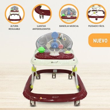 ANDADOR EBABY CON BANDEJA DIVERTIDA PARA BEBÉS CRISTAL RED