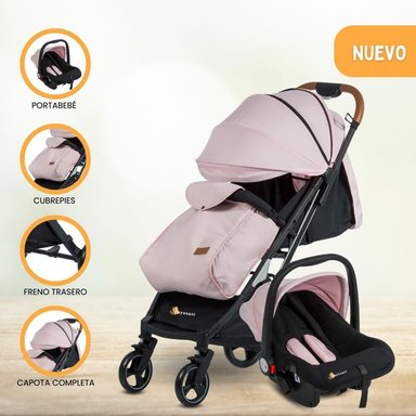 COCHE MALETA CUZKA HAPPY TRAVEL ROSADO CON PORTABEBES