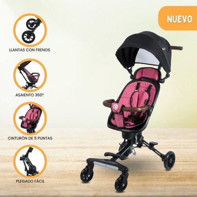 COCHE EBABY EASY TRAVEL ROSADO PLEGABLE GIRATORIO 360º