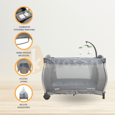 CUNA CORRAL INFANTI LUNA PLUS ROSADO PLEGABLE BEBÉ