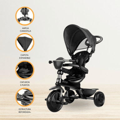 TRICICLO CUZKA COSY NEGRO GUIADOR 4 EN 1 NIÑOS BLACK - 1