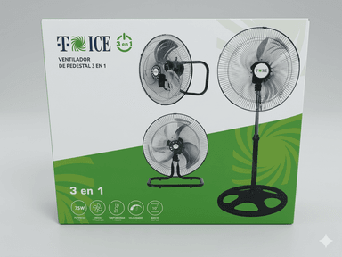 VENTILADOR  3 EN 1 MESA- PARED- PEDESTAL  T-ICE 75 WATTS DE 3 ASPAS
