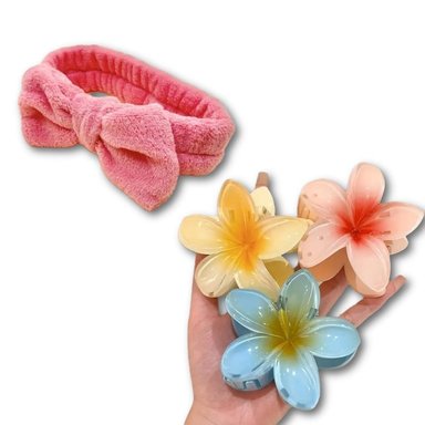 VINCHA SKINCARE + 3 GANCHOS DE FLORES GRANDES