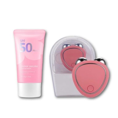 BLOQUEADOR FACIAL LAIKOU SPF50 SAKURA + MASAJEADOR FACIAL CON MICROCORRIENTE - 1