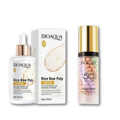 SERUM BIOAQUA ARROZ CON ÁCIDO HIALURÓNICO 100ML + PROTECTOR SOLAR CON BASE SPF50