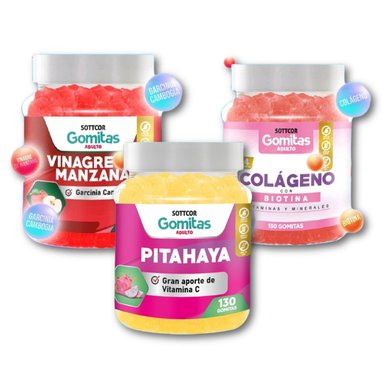 PITAHAYA + VINAGRE DE MANZANA + COLÁGENO PARA ADULTOS 130 GOMITAS - SOTTCOR