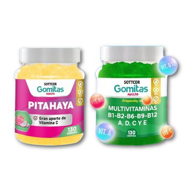 PITAHAYA + MULTIVITAMINAS PARA ADULTOS 130 GOMITAS - SOTTCOR