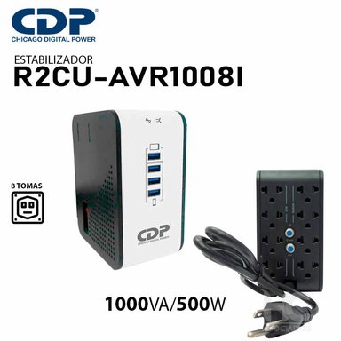 ESTABILIZADOR CDP R2CU-AVR1008I 1000VA/720W 8 SALIDAS 4 PORT USB