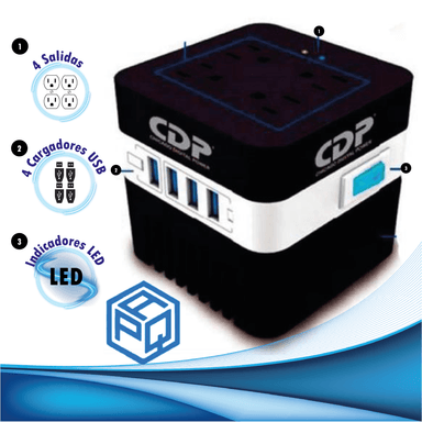 ESTABILIZADOR CDP RU-AVR604I 600VA/720W 4 SALIDAS 4 PORT USB