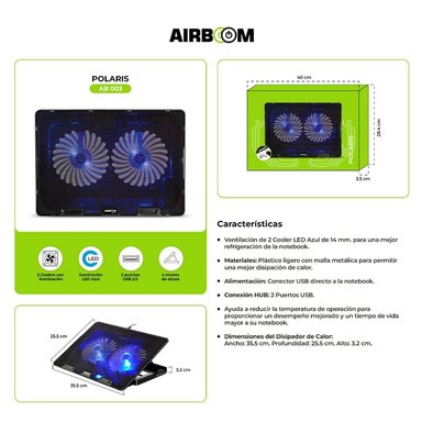 COOLER AIRBOOM LAPTOP LED AZUL POLARIS AB 003 - 2