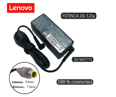 CARGADOR LENOVO 20V 3.25A 65W 7.9*5.5 PUNTA AMARILLA