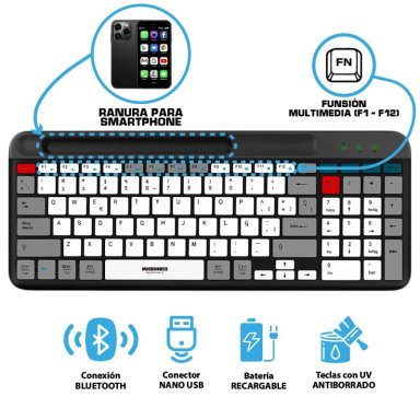 TECLADO MICRONICS BLUETOOTH INALAMBRICO RECARCABLE EN ESPAÑOL NEGRO QUANTUM - MIC K600-3M - 1