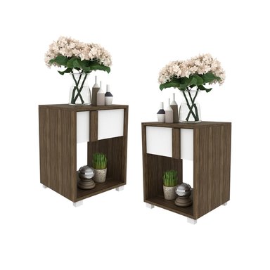 COMBO 2020 HOME PULA NOGAL/BLANCO 2 VELADORES CON CAJÓN