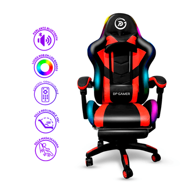 SILLA GAMER ROJO DP PRO-RD LUZ RGB BLUETOOTH MASAJEADOR COLOR NEGRO - 1