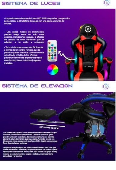 SILLA GAMER AZUL DP PRO-BL LUZ RGB BLUETOOTH MASAJEADOR COLOR NEGRO - 5