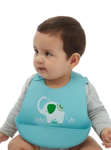 BABERO MATERNELLE CON BOLSILLO DE SILICONA ELEFANTITOS CELESTE