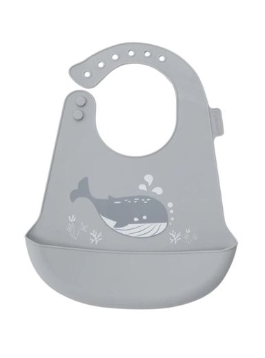 BABERO MATERNELLE CON BOLSILLO DE SILICONA BALLENITAS PLOMO PLATEADO - 2