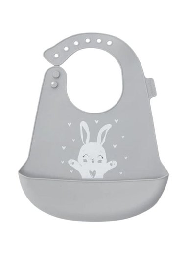 BABERO MATERNELLE CON BOLSILLO DE SILICONA CONEJITO PLOMO PLATEADO
