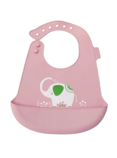 BABERO MATERNELLE CON BOLSILLO DE SILICONA ELEFANTITOS ROSADO