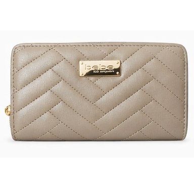 CARTERA BEBE ACOLCHADA BEIGE CON HERRAJES DORADOS