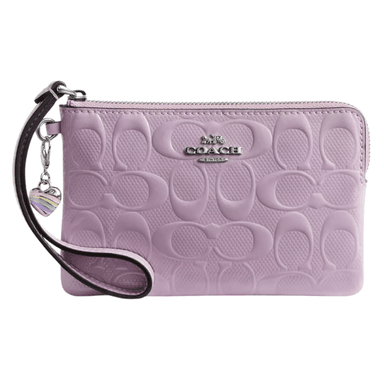 BOLSO DE MANO COACH CORNER ZIP WRISTLET LILA CON HEART CHARM