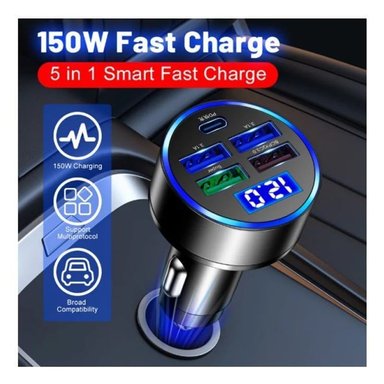 CARGADOR CELULAR 150W BLANCO AUTO 5 PUERTOS USB USB-C - 5