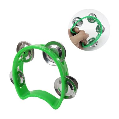 PANDERETA INFANTIL DE PLÁSTICO CON 4 CHAPAS - VERDE