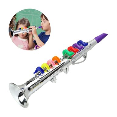CLARINETE DE JUGUETE PLATEADO PARA NIÑOS CON 8 TECLAS COLOR