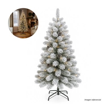 ÁRBOL DE NAVIDAD 1.80 M NEVADO FRONDOSO CON PIÑAS Y LUCES