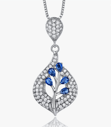 COLLAR HOJA DE CRISTAL AZUL - PLATA 925