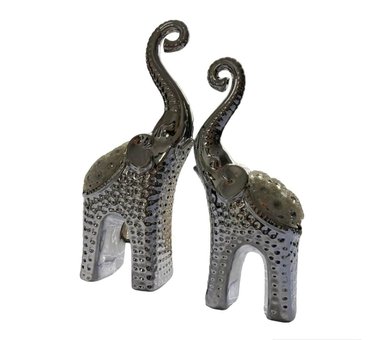 ADORNOS ELEFANTES MODERNOS CERÁMICA PLATEADO TROMPUDOS