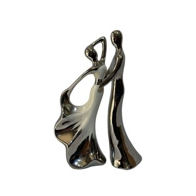 ADORNO MODERNO CERÁMICA PLATEADO ESCULTURA PAREJA BAILE
