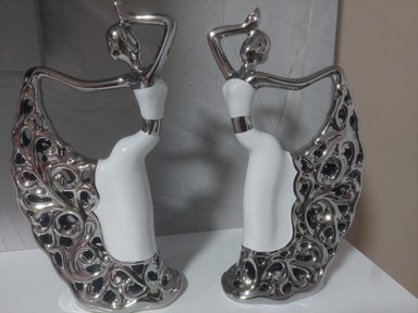 ADORNOS BAILARINAS CERÁMICA PLATEADO DUO PLATEADAS