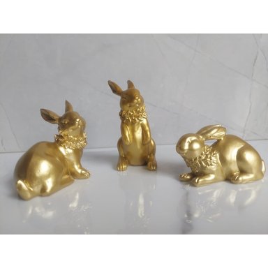 PACK 3 ADORNOS MODERNO DORADO CONEJITOS RESINA