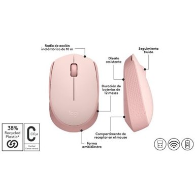 MOUSE LOGITECH INALÁMBRICO M170- ROSA - 4