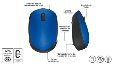 MOUSE INALÁMBRICO LOGITECH M170 AZUL - 3