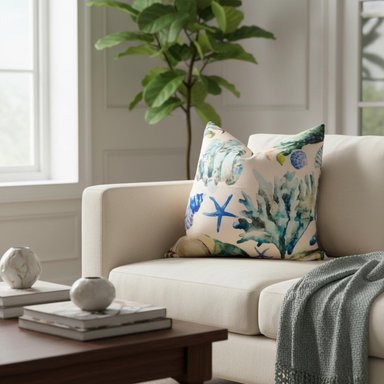 FUNDA COJÍN PLAYA ARRECIFE CHENILLE 45X45CM