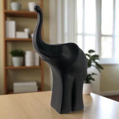 ADORNO ELEFANTE MODERNO DOLOMITA NEGRA MINIMALISTA 25 CM