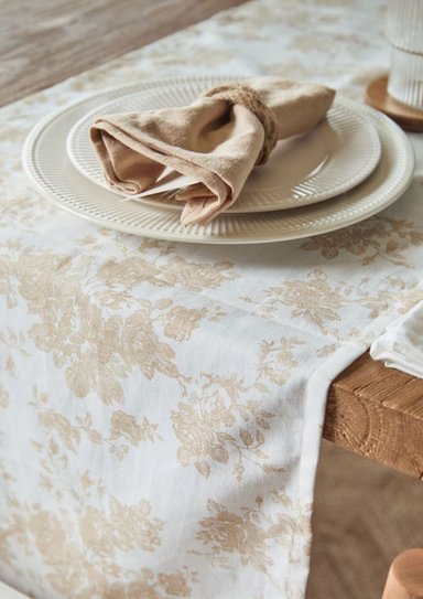 CAMINO DE MESA ROSES BEIGE 180X40 CM