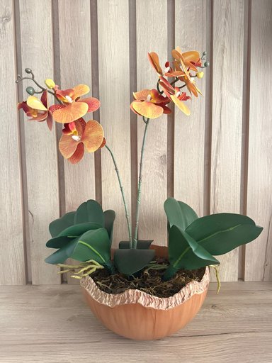 ARREGLO FLORAL ORQUIDEAS NARANJA WOOD
